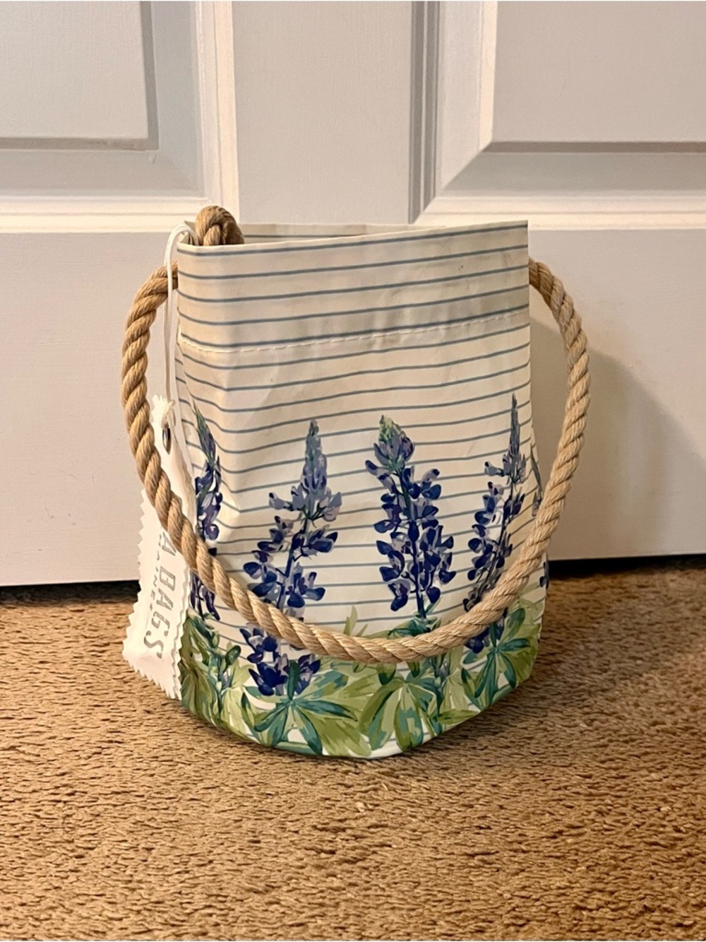 Nautical Blue Floral Rope-Handle Canvas Tote